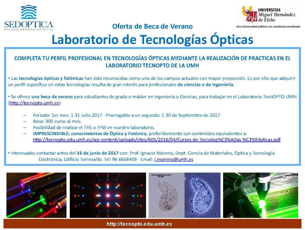 Oferta Beca de Verano en Lab Tecnologías Ópticas - 2017